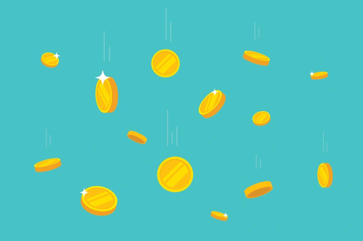 An illustration of coins dropping.