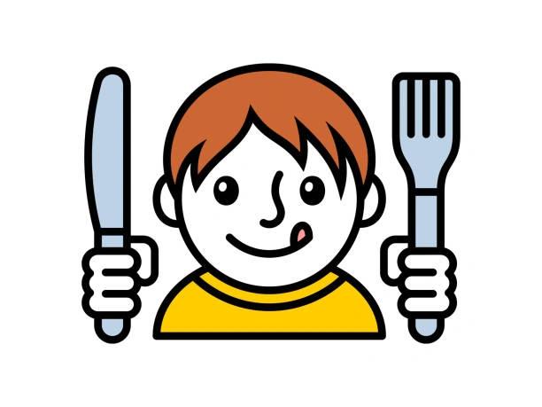 Illustrated image of a child eating. Feed your little monsters for free this October 2024 half term. All the restaurants and cafes kids can eat for free - or a £1 - this half term