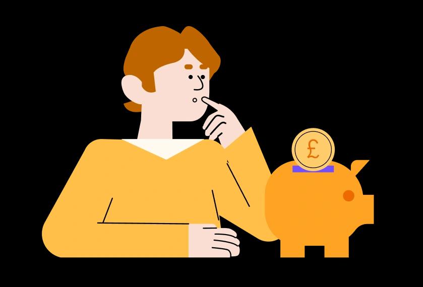 Man with piggy bank thinking