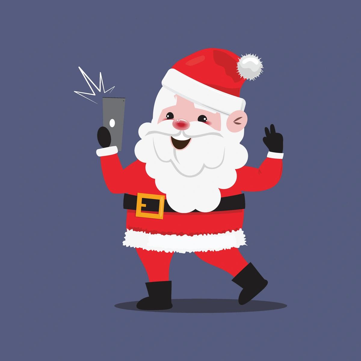 Illustration of father christmas holding smartphone