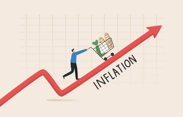 Illustration of a red arrow saying inflation and a man with a shopping basket. Inflation holds steady at 2.2% - what it means for your household finances