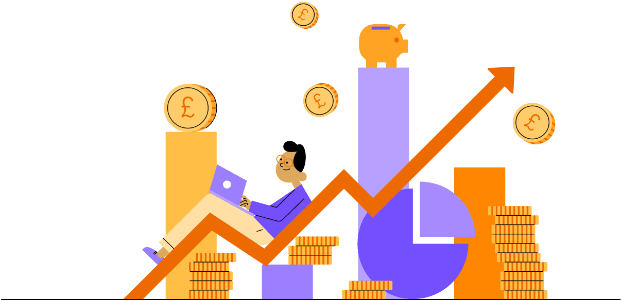 illustration of man sat on coins 