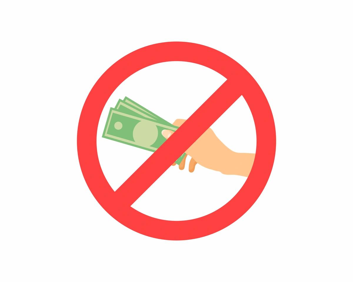 An illustration of a hand holding money inside a red prohibition sign.