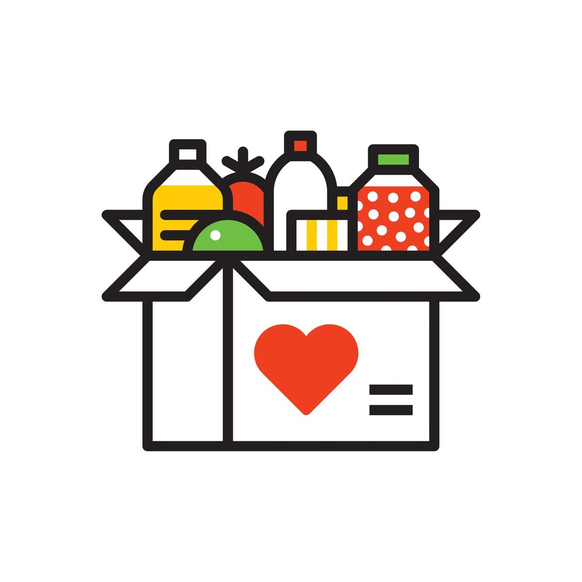 Illustration of a box of food with a red heart on the front