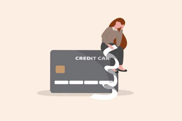 Illustrated image of someone sat on a credit card looking at bills. Monday 13 January – brace for festive credit card bills, 6 practical tips for paying off credit card debt