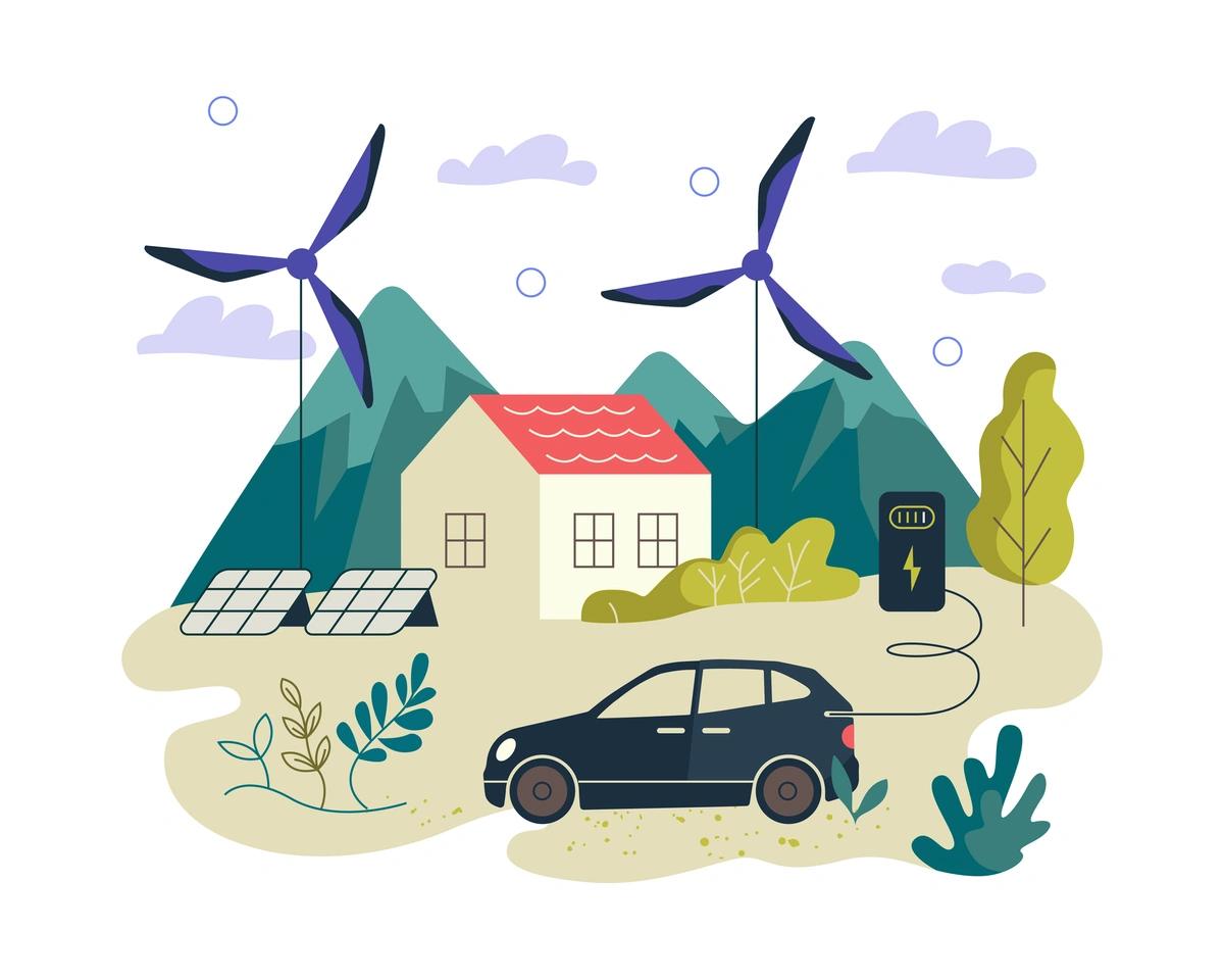 Illustration of green energy powered house