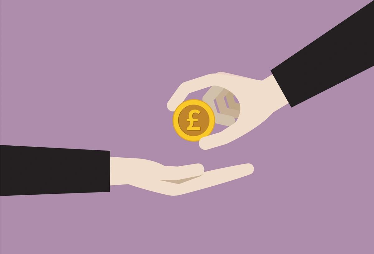 Illustration of someone handing a pound coin to another person