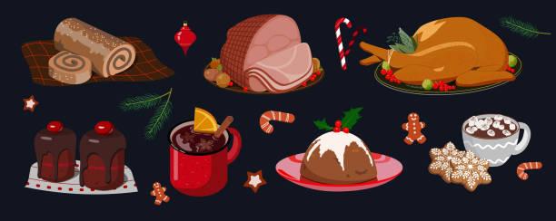 Illustrated image of Christmas food. Get your Christmas food shop for free. Aldi's Big Advent Giveaway