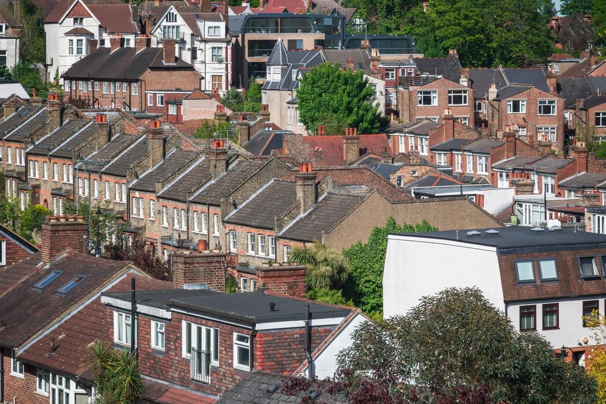 A stock image of terraced houses in Muswell Hill, London.