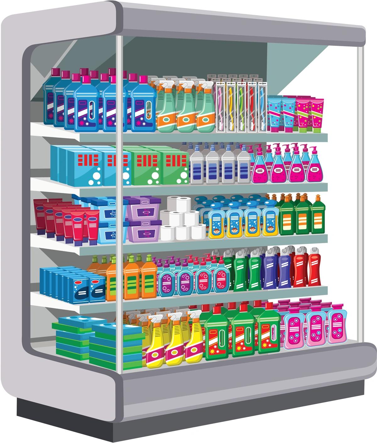 Illustration of healthcare products in supermarket