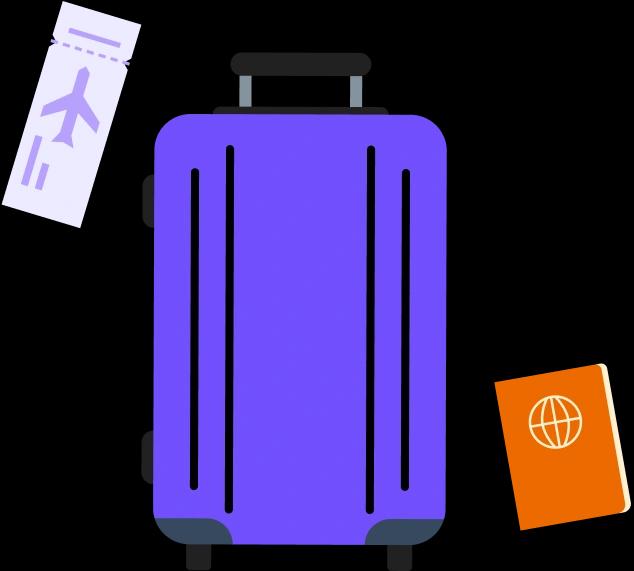 Suitcase, plane ticket and passport