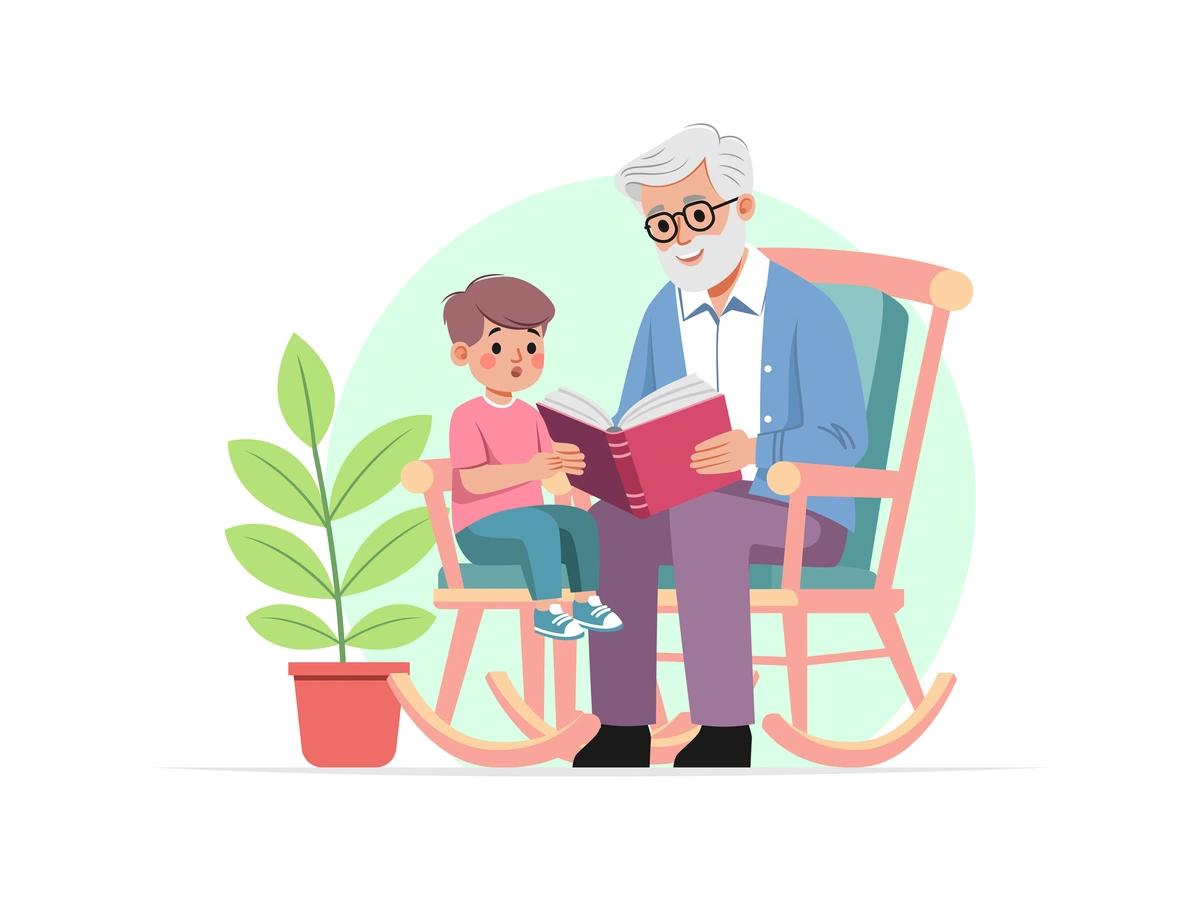 Illustration of grandparent reading to child