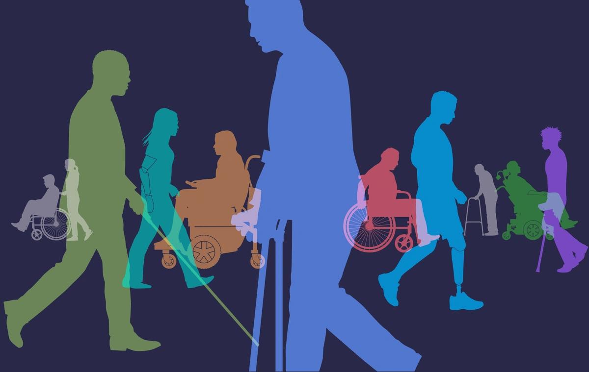 An illustration of multiple silhouettes of people with different disabilities.