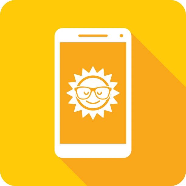 Illustrated image of a yellow sun on a mobile phone screen. Ways to protect your phone in the sun