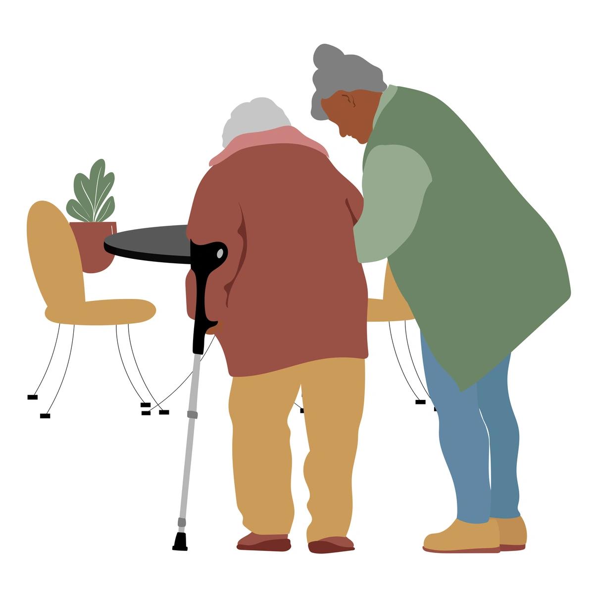 Illustration of person caring for elderly person