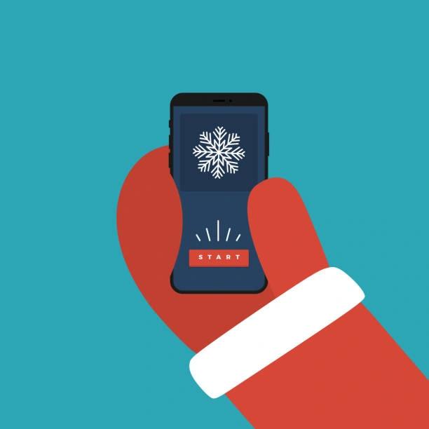 Illustrated image of Santa holding a phone. Get in touch with Santa for free