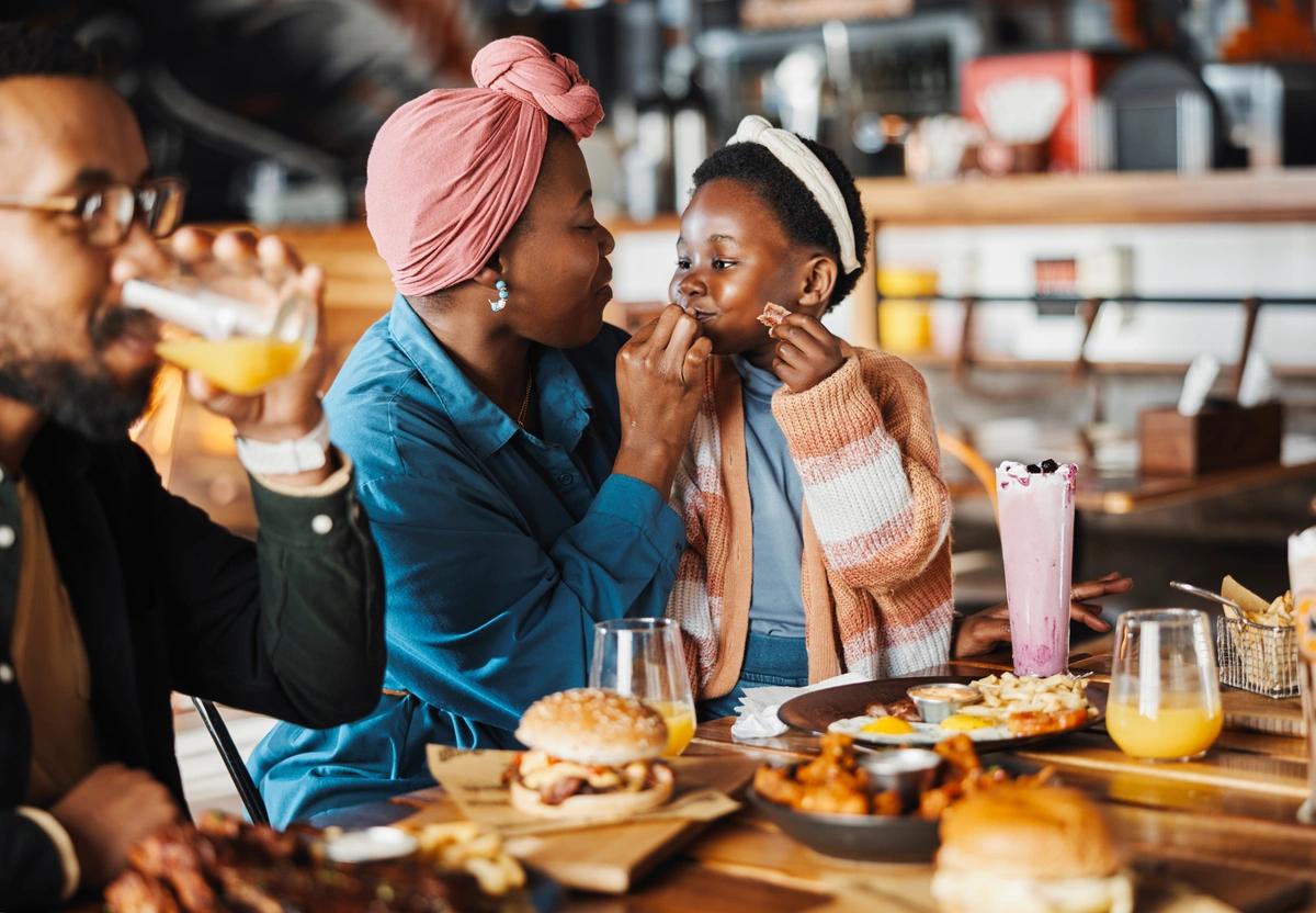 A family enjoying a meal out.