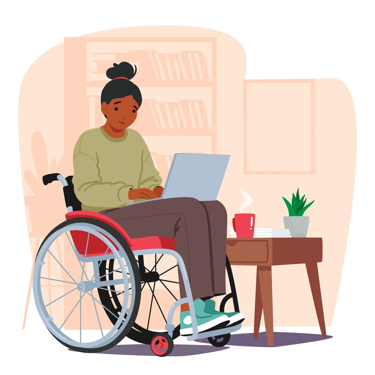 Illustration of personal in wheelchair on laptop