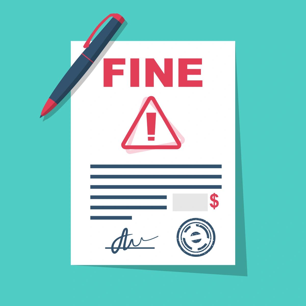 An illustration of a letter with the word 'FINE' in red capitals above a red warning sign.