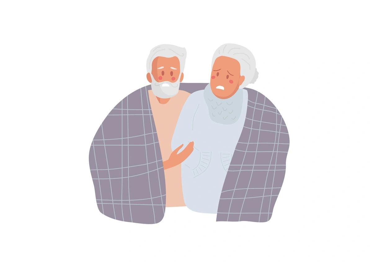 Illustration of elderly couple cold