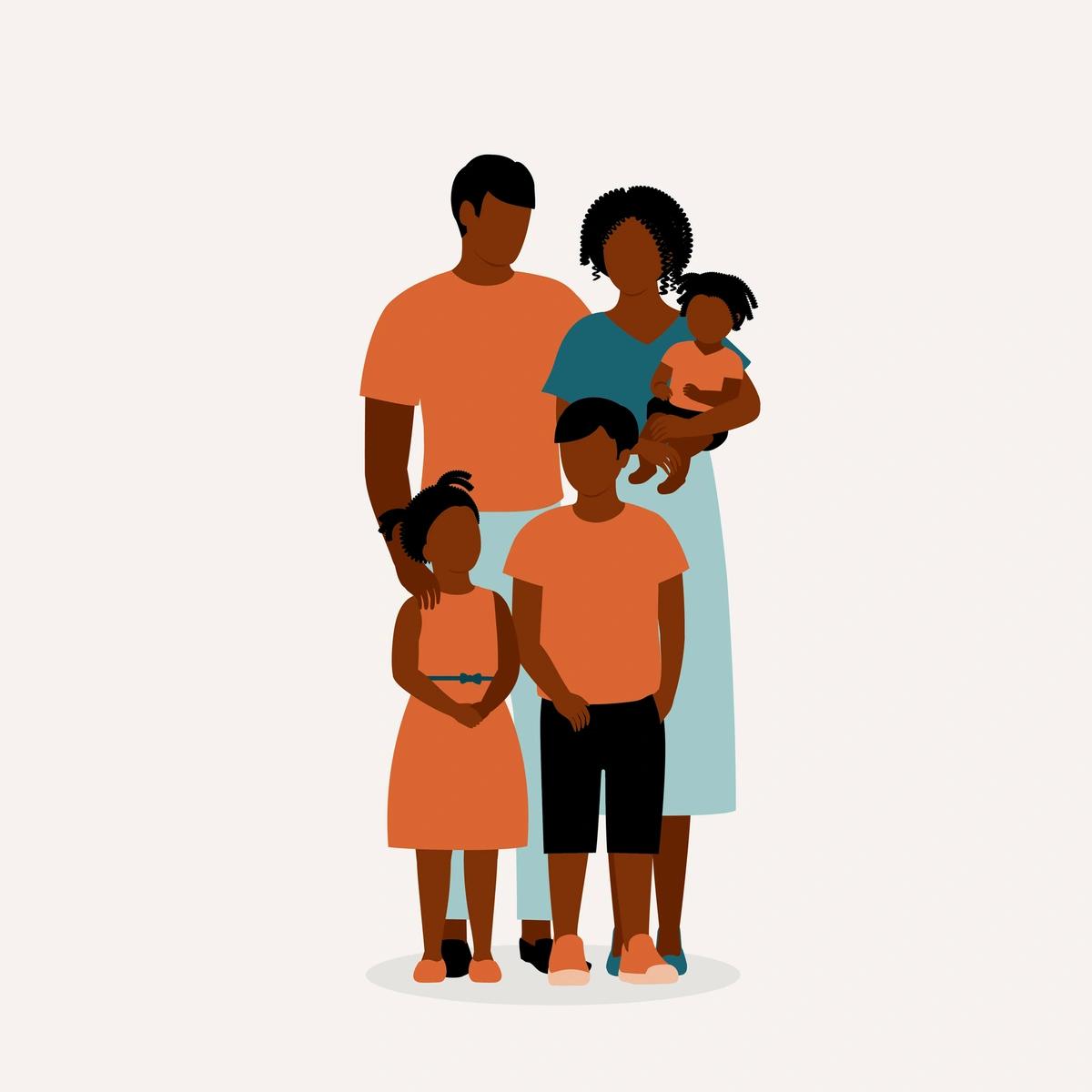 Illustration of family of five