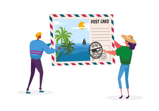 Illustrated image of two people holding up a postcard of the world. Which? recommends to go to Europe to save on Centre Parc breaks. Cheaper holidays