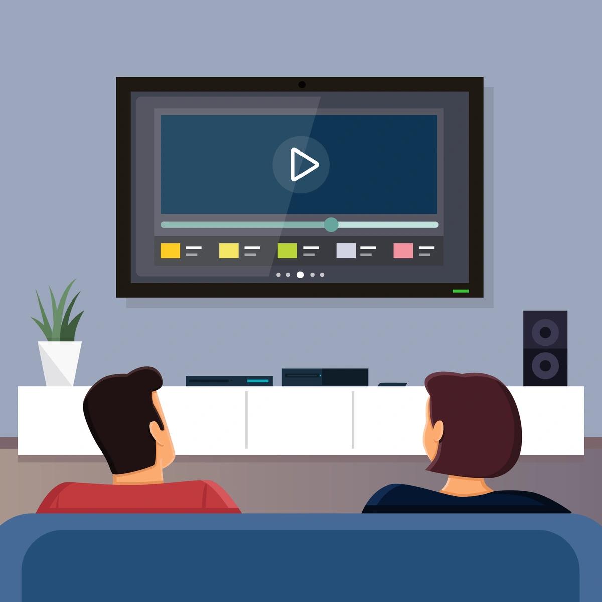 An illustration of a man and a woman watching television.