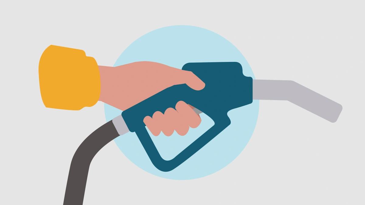 An illustration of a hand holding a petrol pump.